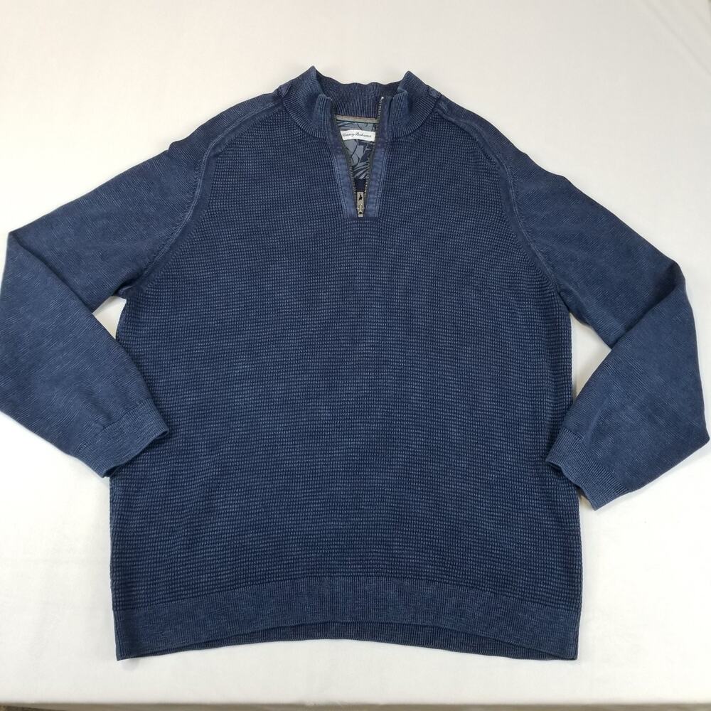 Tommy Bahama Sweater Men’s XL Blue Tidemark Half Zip Textured Pullover Knit